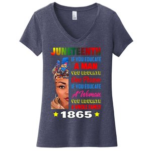 Juneteenth Celebrating Beautiful Melanin Women Freed 1865 Women's V-Neck T-Shirt