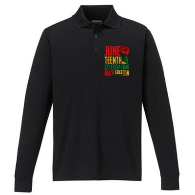 Juneteenth  Celebrating Black Freedom 1865 Performance Long Sleeve Polo