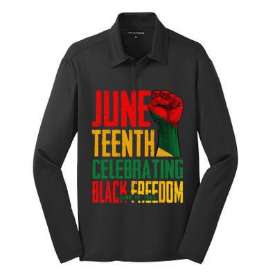 Juneteenth  Celebrating Black Freedom 1865 Silk Touch Performance Long Sleeve Polo