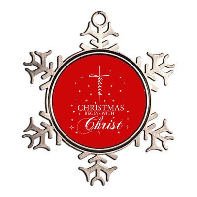 Jesus Christmas Begins With Christ Metallic Star Ornament