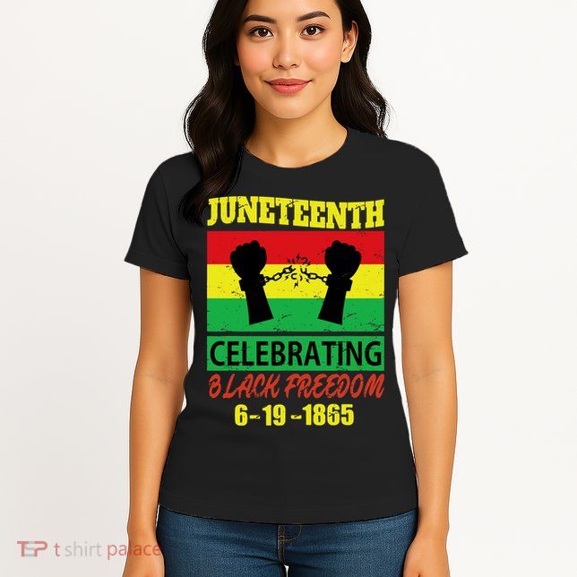 Juneteenth Celebrating Black Freedom 1865 Flag Womens T-Shirt