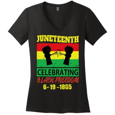 Juneteenth Celebrating Black Freedom 1865 Flag Women's V-Neck T-Shirt