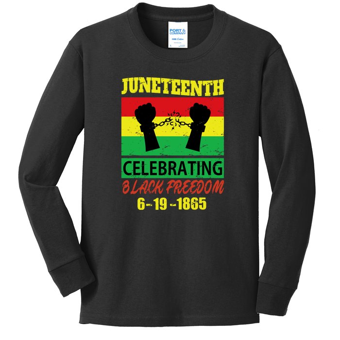 Juneteenth Celebrating Black Freedom 1865 Flag Kids Long Sleeve Shirt