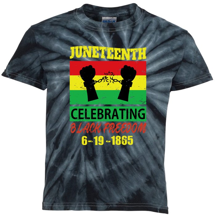 Juneteenth Celebrating Black Freedom 1865 Flag Kids Tie-Dye T-Shirt