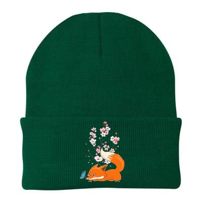 Japanese Cherry Blossom Flower Sakura Kawaii Fox Knit Cap Winter Beanie