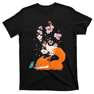 Japanese Cherry Blossom Flower Sakura Kawaii Fox T-Shirt