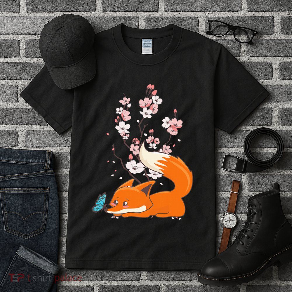 Japanese Cherry Blossom Flower Sakura Kawaii Fox Tall T-Shirt