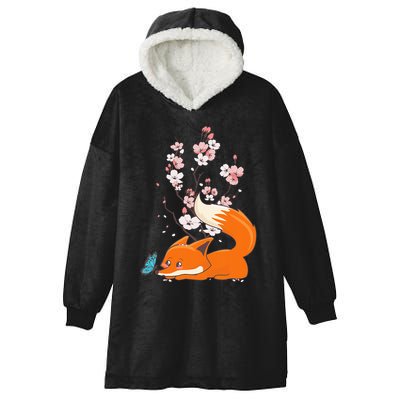 Japanese Cherry Blossom Flower Sakura Kawaii Fox Hooded Wearable Blanket