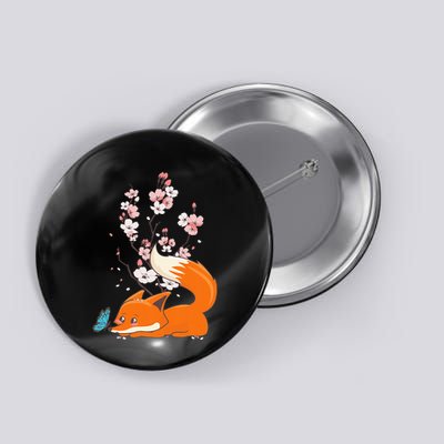 Japanese Cherry Blossom Flower Sakura Kawaii Fox Button
