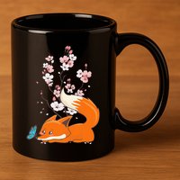 Japanese Cherry Blossom Flower Sakura Kawaii Fox 11oz C Handle Ceramic Mug