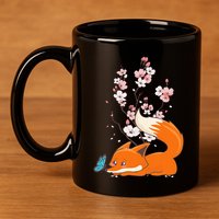 Japanese Cherry Blossom Flower Sakura Kawaii Fox 11oz C Handle Ceramic Mug