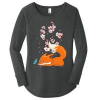 Japanese Cherry Blossom Flower Sakura Kawaii Fox Women's Perfect Tri Tunic Long Sleeve Shirt