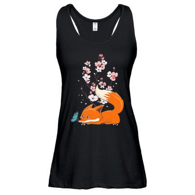 Japanese Cherry Blossom Flower Sakura Kawaii Fox Ladies Essential Flowy Tank