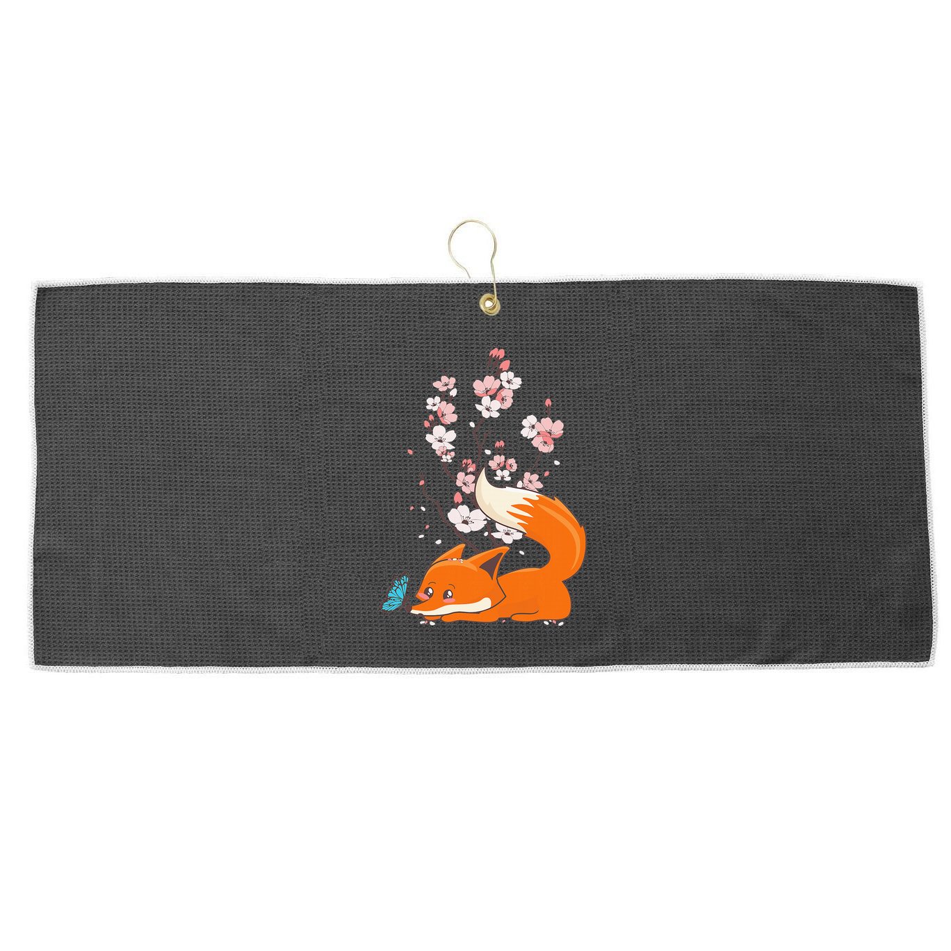 Japanese Cherry Blossom Flower Sakura Kawaii Fox Large Microfiber Waffle Golf Towel