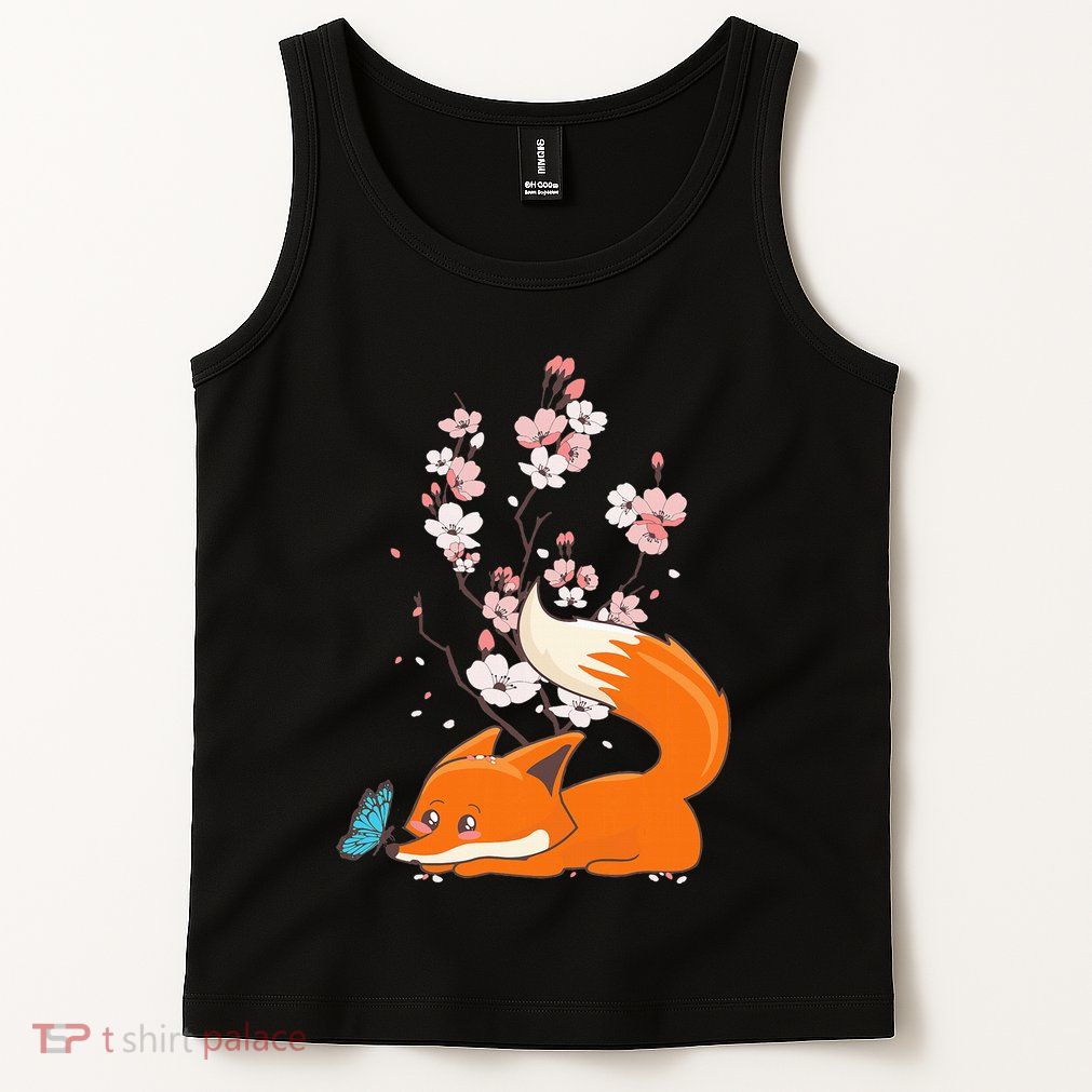 Japanese Cherry Blossom Flower Sakura Kawaii Fox Tank Top