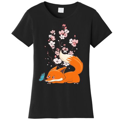 Japanese Cherry Blossom Flower Sakura Kawaii Fox Women's T-Shirt