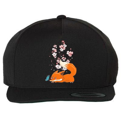 Japanese Cherry Blossom Flower Sakura Kawaii Fox Wool Snapback Cap