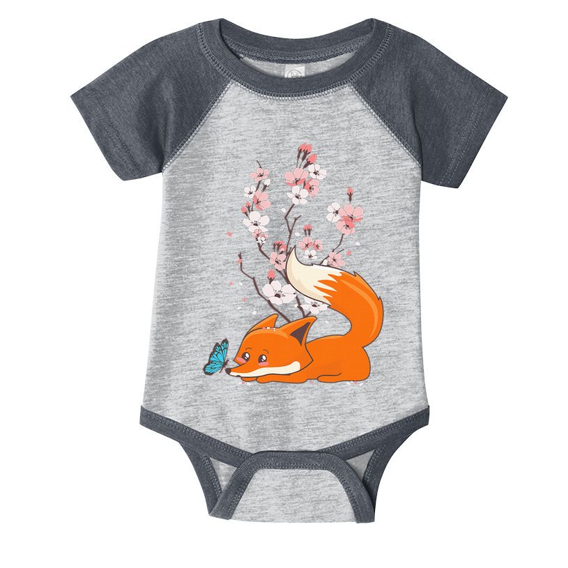 Japanese Cherry Blossom Flower Sakura Kawaii Fox Infant Baby Jersey Bodysuit