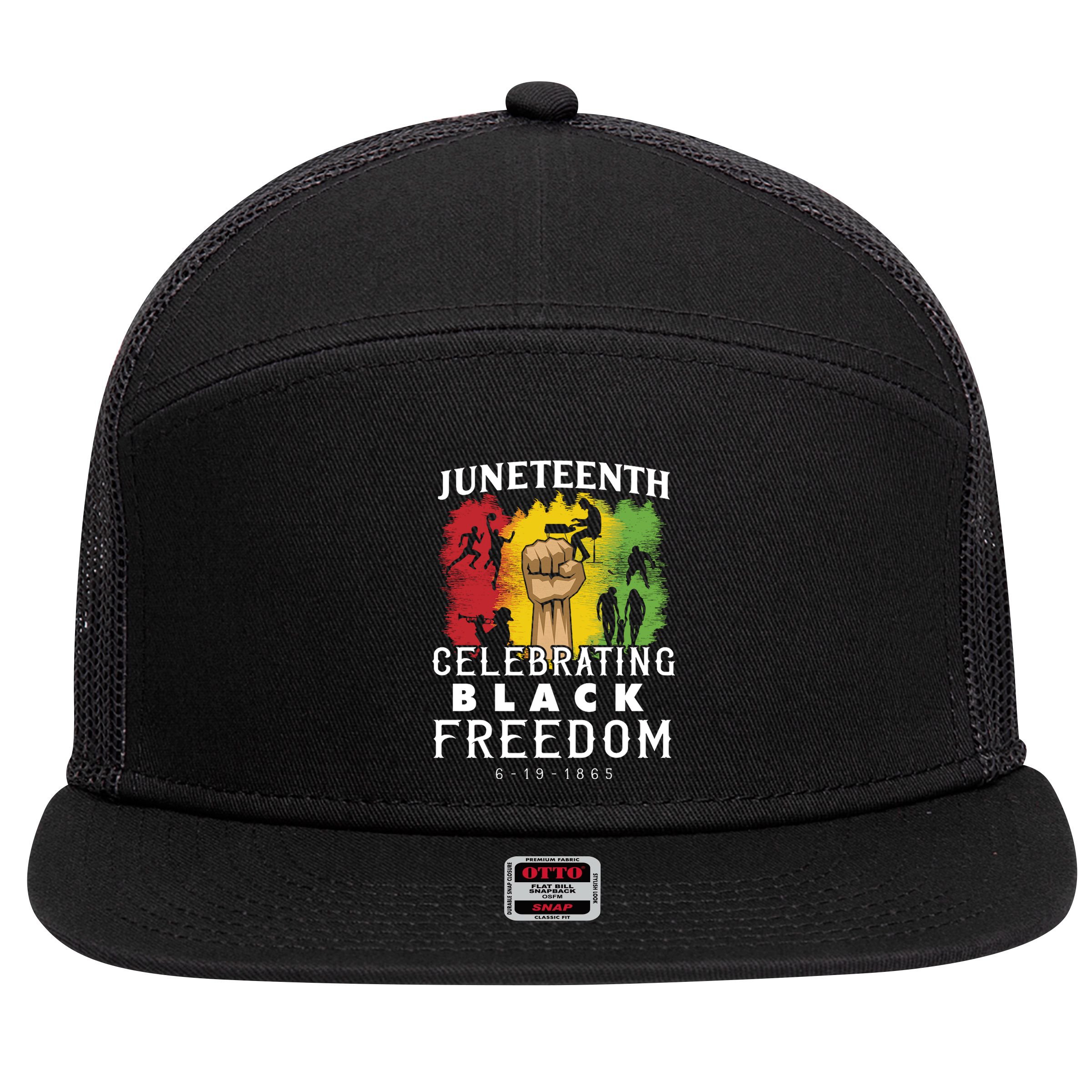 Juneteenth Celebrating Black Freedom 1865 7 Panel Mesh Trucker Snapback Hat