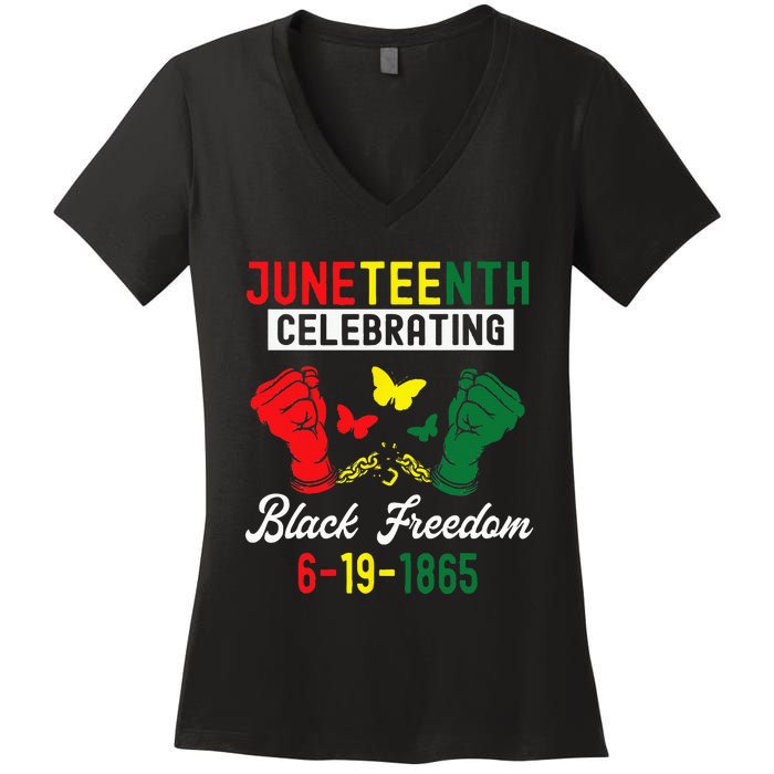 Juneteenth Celebrating Black Freedom 1865 African American Women's V-Neck T-Shirt