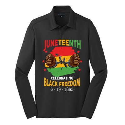 Junenth Celebrate Black Freedom Day Funny Gift Silk Touch Performance Long Sleeve Polo