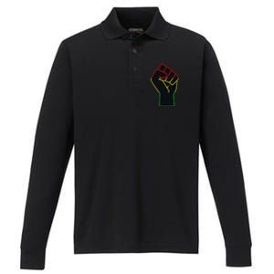 Juneteenth Celebrates Black African American Freedom Fist Performance Long Sleeve Polo