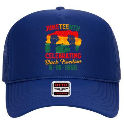 Juneteenth Celebrating Black Freedom June 19 1865 African Gift High Crown Mesh Back Trucker Hat