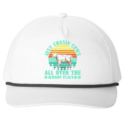 Just Chasin Cows All Over The Damn Place Cow Farmer Snapback Five-Panel Rope Hat