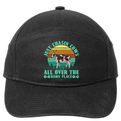 Just Chasin Cows All Over The Damn Place Cow Farmer 7-Panel Snapback Hat