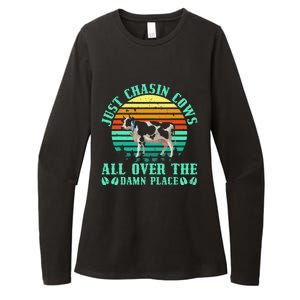 Just Chasin Cows All Over The Damn Place Cow Farmer Womens CVC Long Sleeve Shirt