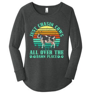 Just Chasin Cows All Over The Damn Place Cow Farmer Women's Perfect Tri Tunic Long Sleeve Shirt