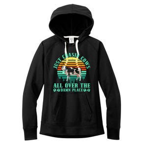 Just Chasin Cows All Over The Damn Place Cow Farmer Women's Fleece Hoodie