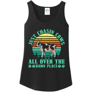 Just Chasin Cows All Over The Damn Place Cow Farmer Ladies Essential Tank