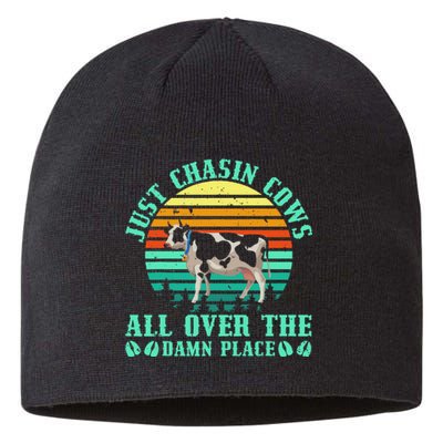 Just Chasin Cows All Over The Damn Place Cow Farmer Sustainable Beanie