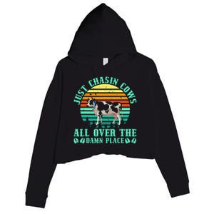 Just Chasin Cows All Over The Damn Place Cow Farmer Crop Fleece Hoodie