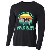 Just Chasin Cows All Over The Damn Place Cow Farmer Cooling Performance Long Sleeve Crew