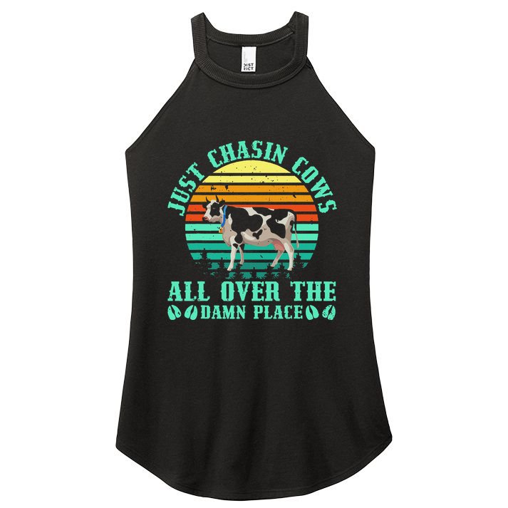 Just Chasin Cows All Over The Damn Place Cow Farmer Women's Perfect Tri Rocker Tank