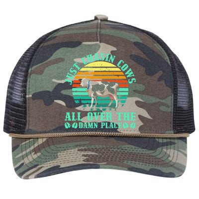 Just Chasin Cows All Over The Damn Place Cow Farmer Retro Rope Trucker Hat Cap