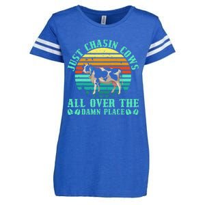 Just Chasin Cows All Over The Damn Place Cow Farmer Enza Ladies Jersey Football T-Shirt