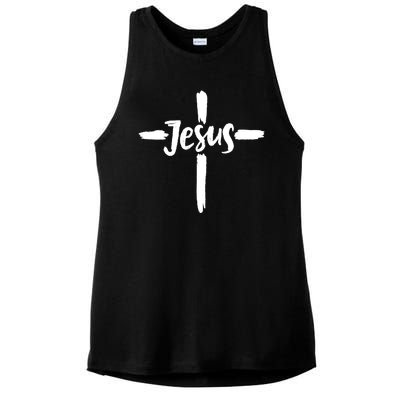 Jesus Cross Christianity Ladies PosiCharge Tri-Blend Wicking Tank