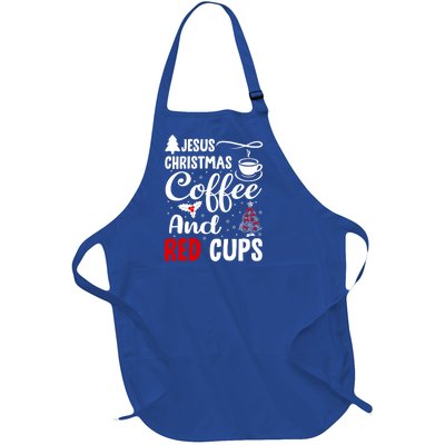 Jesus Christmas Coffee And Red Cups Christian Xmas Holiday Gift Full-Length Apron With Pockets