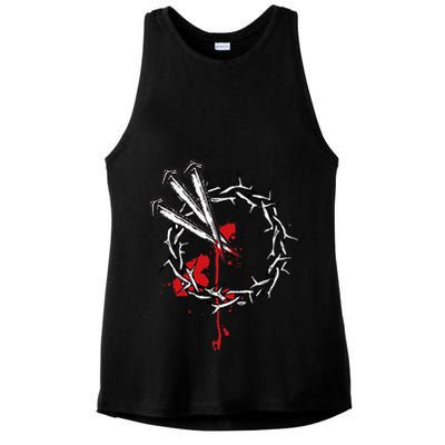 Jesus Crucifixion Crown Of Thorns With 3 Cross Nails Ladies PosiCharge Tri-Blend Wicking Tank