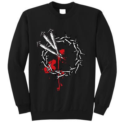 Jesus Crucifixion Crown Of Thorns With 3 Cross Nails Sweatshirt