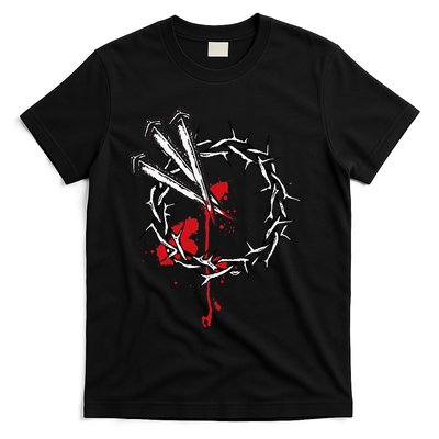 Jesus Crucifixion Crown Of Thorns With 3 Cross Nails T-Shirt