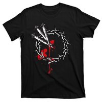 Jesus Crucifixion Crown Of Thorns With 3 Cross Nails T-Shirt