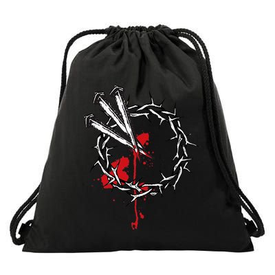Jesus Crucifixion Crown Of Thorns With 3 Cross Nails Drawstring Bag