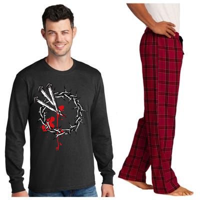 Jesus Crucifixion Crown Of Thorns With 3 Cross Nails Long Sleeve Pajama Set