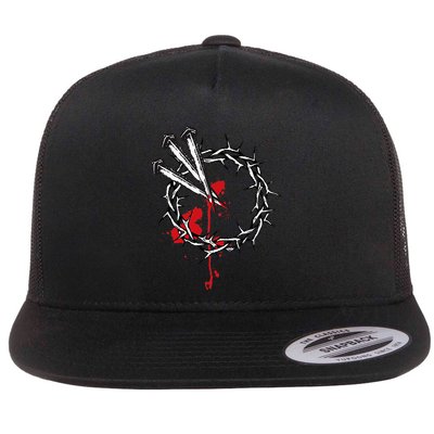 Jesus Crucifixion Crown Of Thorns With 3 Cross Nails Flatbill Hat