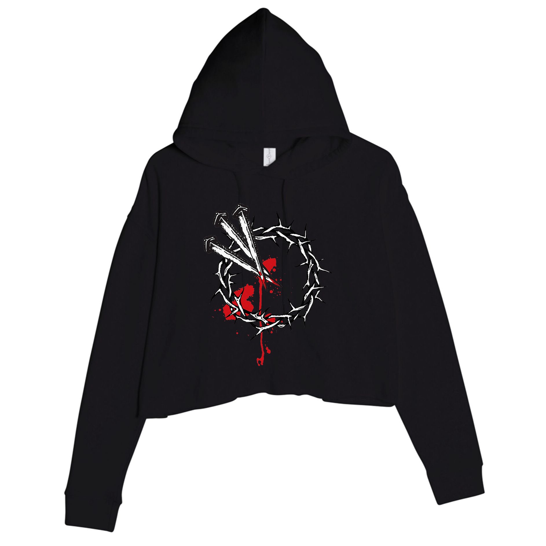 Jesus Crucifixion Crown Of Thorns With 3 Cross Nails Crop Fleece Hoodie