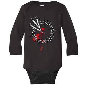 Jesus Crucifixion Crown Of Thorns With 3 Cross Nails Baby Long Sleeve Bodysuit